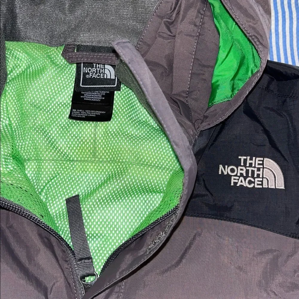 Hooded Black/Gray North Face Hyvent Waterproof Rain Parka Coat Jacket Youth S